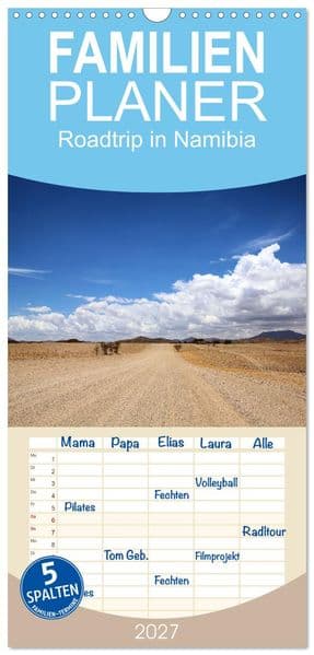 Familienplaner 2027 - Roadtrip in Namibia mit 5 Spalten (Wandkalender, 21 x 45 cm) CALVENDO