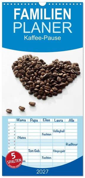 Familienplaner 2027 - Kaffee-Pause Terminkalender mit 5 Spalten (Wandkalender, 21 x 45 cm) CALVENDO