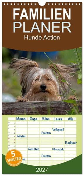 Familienplaner 2027 - Hunde Action mit 5 Spalten (Wandkalender, 21 x 45 cm) CALVENDO