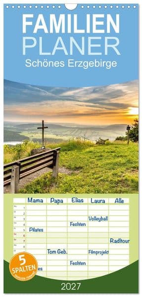 Familienplaner 2027 - Schönes Erzgebirge mit 5 Spalten (Wandkalender, 21 x 45 cm) CALVENDO