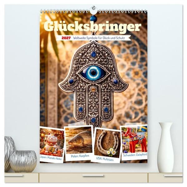 Glücksbringer. Weltweite Symbole für Glück und Schutz (hochwertiger Premium Wandkalender 2027 DIN A2 hoch), Kunstdruck in Hochglanz