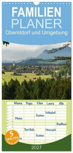 Familienplaner 2027 - Oberstdorf und Umgebung mit 5 Spalten (Wandkalender, 21 x 45 cm) CALVENDO