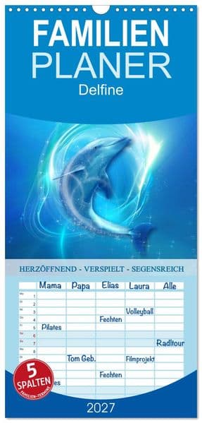 Familienplaner 2027 - Delfine - Kalender mit 5 Spalten (Wandkalender, 21 x 45 cm) CALVENDO