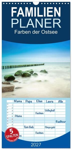 Familienplaner 2027 - Farben der Ostsee mit 5 Spalten (Wandkalender, 21 x 45 cm) CALVENDO