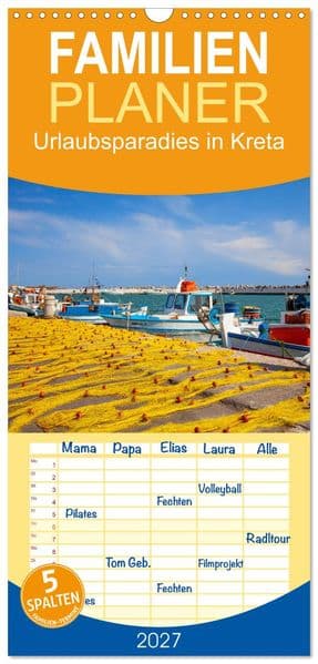 Familienplaner 2027 - Urlaubsparadies in Kreta mit 5 Spalten (Wandkalender, 21 x 45 cm) CALVENDO