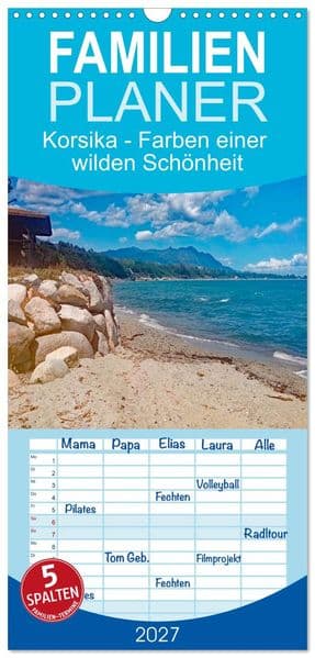 Familienplaner 2027 - Korsika - Farben einer wilden Schönheit mit 5 Spalten (Wandkalender, 21 x 45 cm) CALVENDO