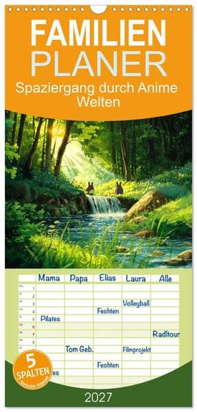 Familienplaner 2027 - Spaziergang durch Anime Welten mit 5 Spalten (Wandkalender, 21 x 45 cm) CALVENDO