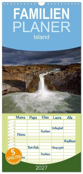 Familienplaner 2027 - Island mit 5 Spalten (Wandkalender, 21 x 45 cm) CALVENDO