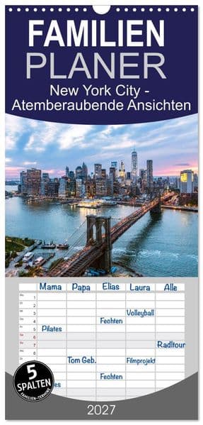 Familienplaner 2027 - New York City - Atemberaubende Ansichten mit 5 Spalten (Wandkalender, 21 x 45 cm) CALVENDO