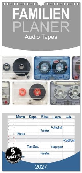 Familienplaner 2027 - Audio Tapes mit 5 Spalten (Wandkalender, 21 x 45 cm) CALVENDO