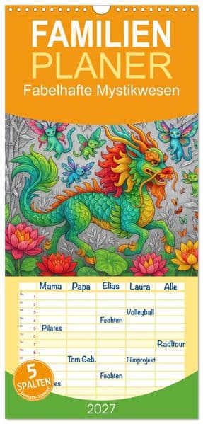 Familienplaner 2027 - Fabelhafte Mystikwesen mit 5 Spalten (Wandkalender, 21 x 45 cm) CALVENDO
