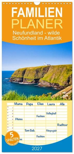 Familienplaner 2027 - Neufundland - wilde Schönheit im Atlantik mit 5 Spalten (Wandkalender, 21 x 45 cm) CALVENDO