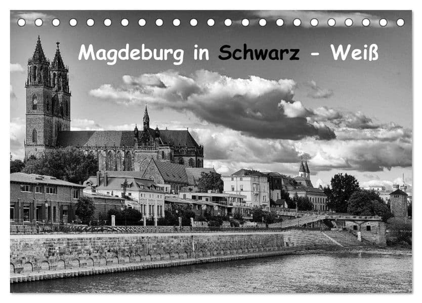 Magdeburg in Schwarz - Weiß (Tischkalender 2027 DIN A5 quer), CALVENDO Monatskalender