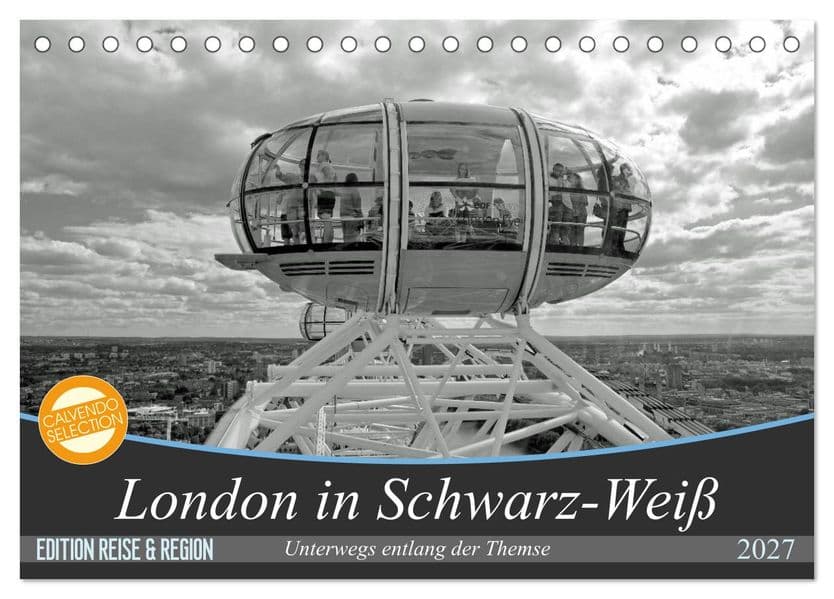 London in Schwarz-Weiß (Tischkalender 2027 DIN A5 quer), CALVENDO Monatskalender