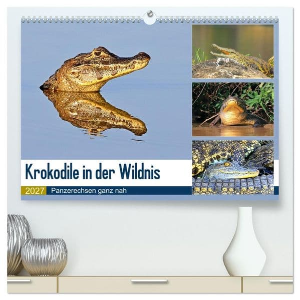 Krokodile in der Wildnis (hochwertiger Premium Wandkalender 2027 DIN A2 quer), Kunstdruck in Hochglanz
