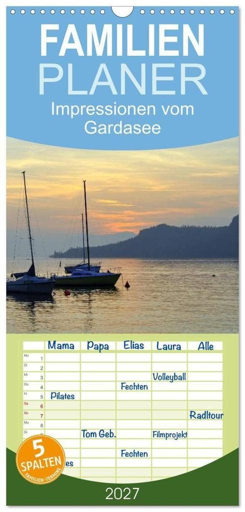 Familienplaner 2027 - Impressionen vom Gardasee mit 5 Spalten (Wandkalender, 21 x 45 cm) CALVENDO