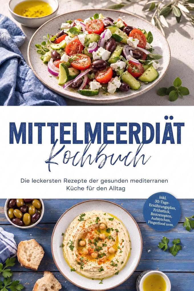 Mittelmeerdiät Kochbuch: Die leckersten Rezepte der gesunden mediterranen Küche für den Alltag - inkl. 30-Tage-Ernährungsplan, Frühstück, Brotrezepten, Aufstrichen, Fingerfood uvm.