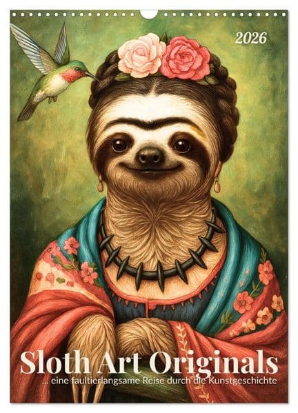 Sloth Art Originals... eine faultierlangsame Reise durch die Kunstgeschichte (Wandkalender 2027 DIN A3 hoch), CALVENDO Monatskalender