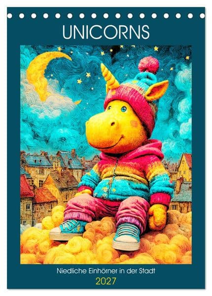 Unicorns. Niedliche Einhörner in der Stadt (Tischkalender 2027 DIN A5 hoch), CALVENDO Monatskalender