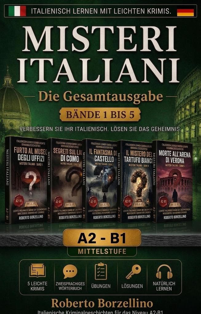 Italienisch lernen mit einfachen Kriminalgeschichten: Misteri Italiani - Die komplette Sammlung (Band 1-5)