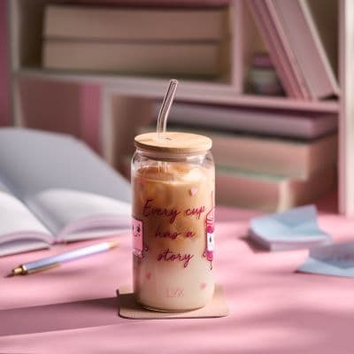 EVERY CUP HAS A STORY Iced Coffee Glas