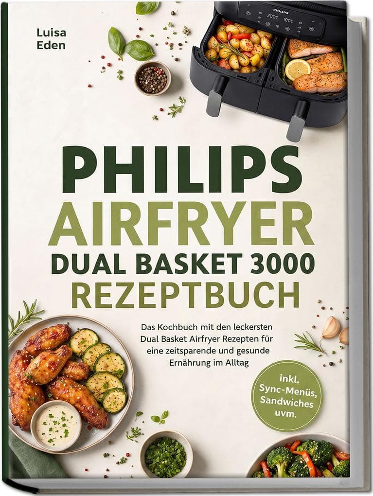 Philips Airfryer Dual Basket 3000 Rezeptbuch: Das Kochbuch mit den leckersten Dual Basket Airfryer Rezepten für eine zeitsparende und gesunde Ernährung im Alltag - inkl. Sync-Menüs, Sandwiches uvm.