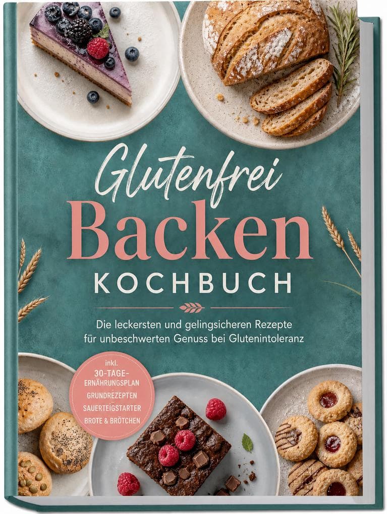 Glutenfrei Backen Kochbuch: Die leckersten und gelingsicheren Rezepte für unbeschwerten Genuss bei Glutenintoleranz - inkl. 30-Tage-Ernährungsplan, Grundrezepten, Sauerteigstarter, Brote & Brötchen