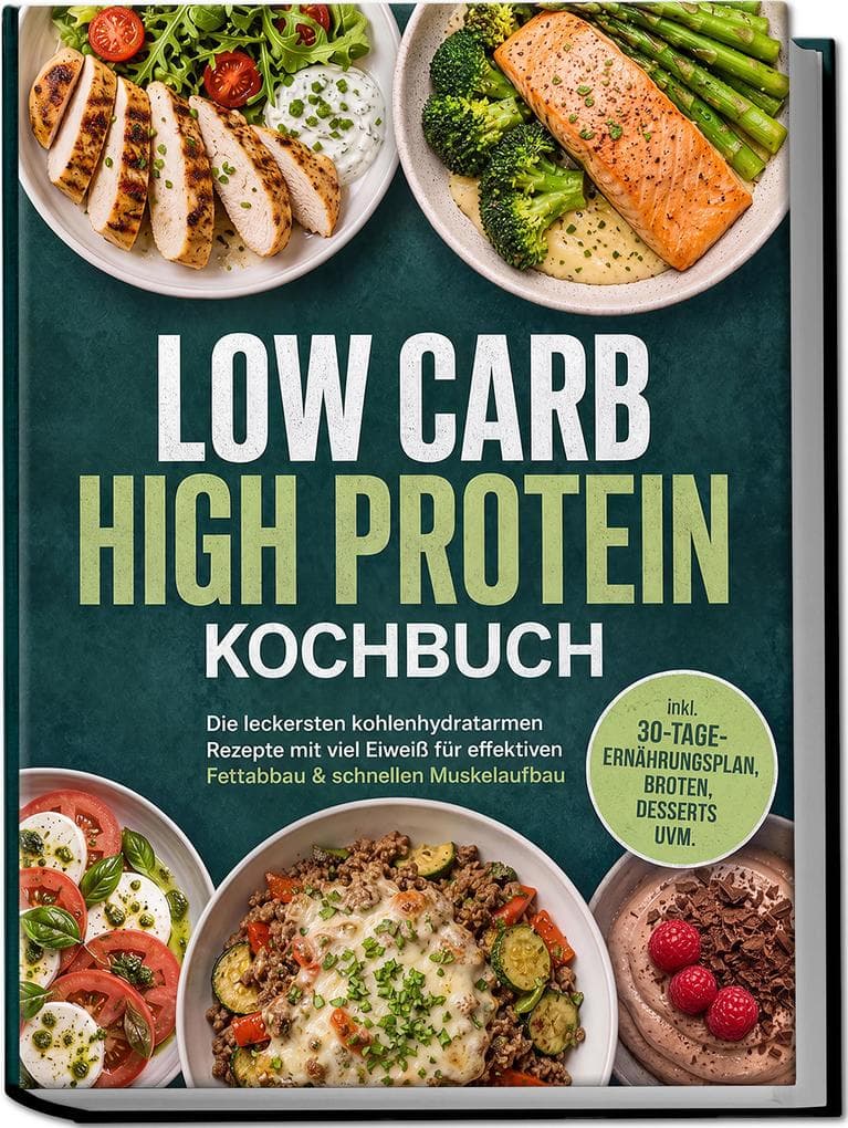 Low Carb High Protein Kochbuch: Die leckersten kohlenhydratarmen Rezepte mit viel Eiweiß für effektiven Fettabbau & schnellen Muskelaufbau - inkl. 30-Tage-Ernährungsplan, Broten, Desserts uvm.