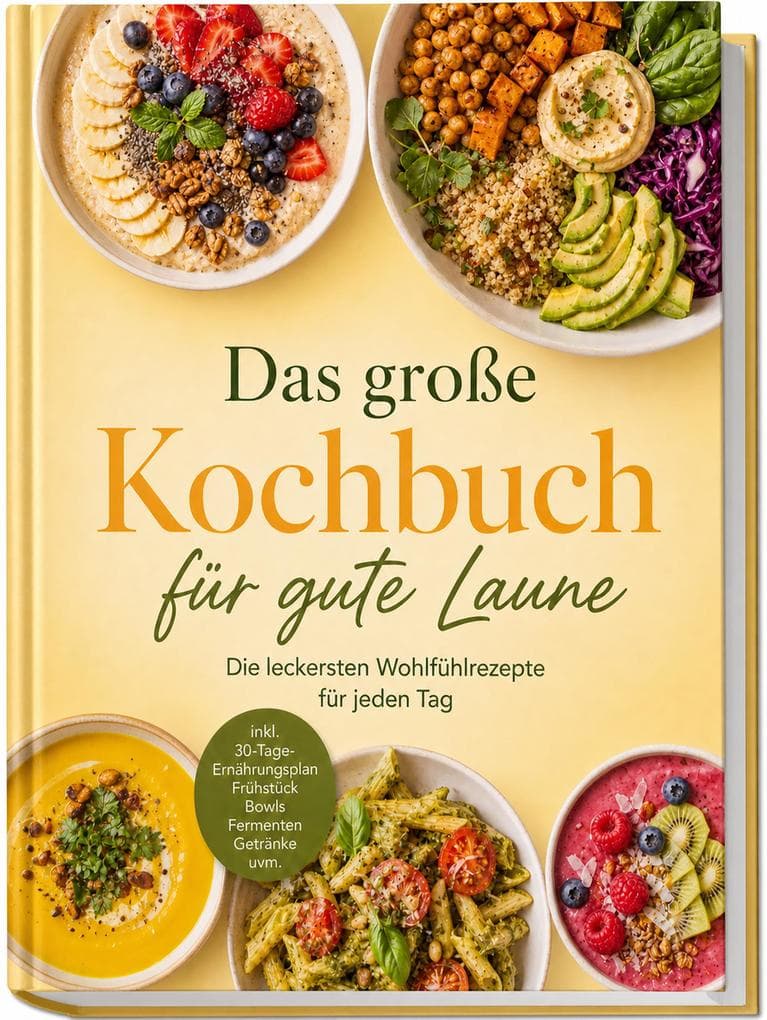 Das große Kochbuch für gute Laune: Die leckersten Wohlfühlrezepte für jeden Tag - inkl. 30-Tage-Ernährungsplan, Frühstück, Bowls, Fermenten, Getränke uvm.
