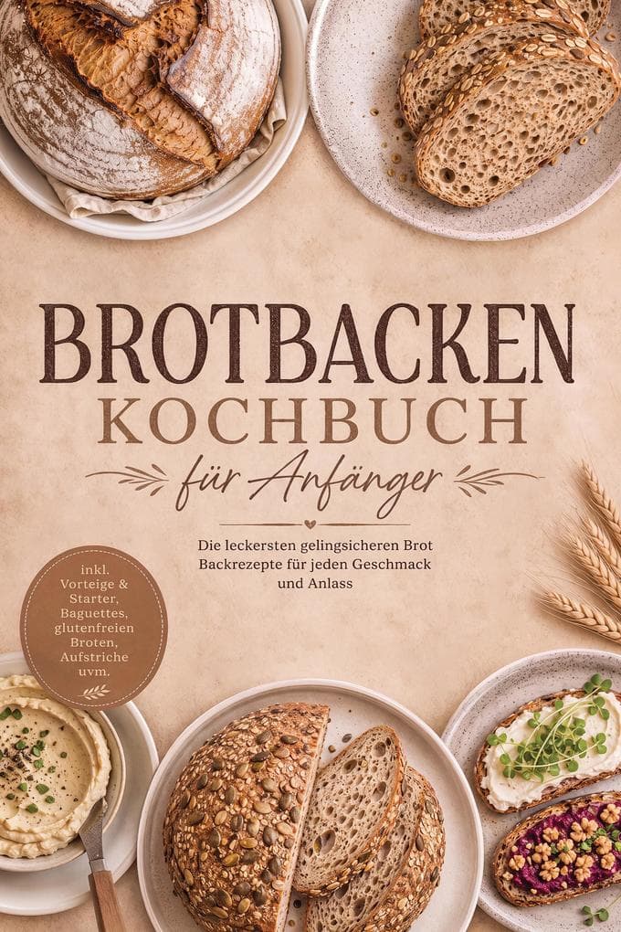 Brotbacken Kochbuch für Anfänger: Die leckersten gelingsicheren Brot Backrezepte für jeden Geschmack und Anlass - inkl. Vorteige & Starter, Baguettes, glutenfreien Broten, Aufstriche uvm.