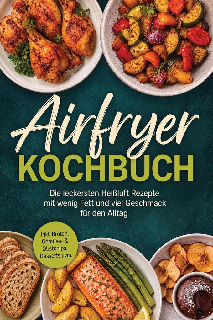 Airfryer Kochbuch: Die leckersten Heißluft Rezepte mit wenig Fett und viel Geschmack für den Alltag - inkl. Broten, Gemüse- & Obstchips, Desserts uvm.