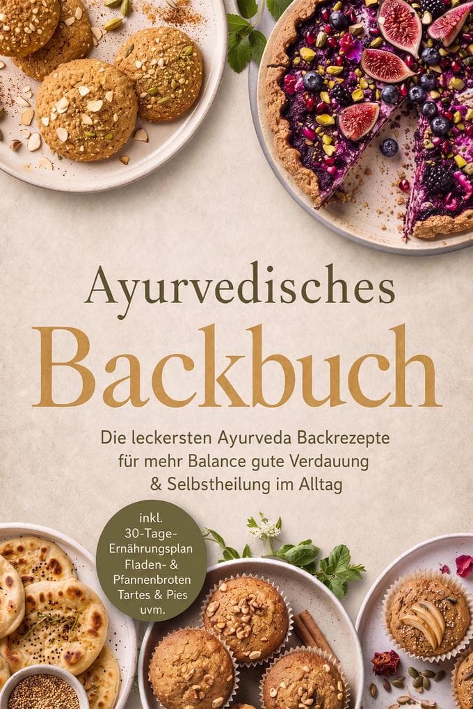 Ayurvedisches Backbuch: Die leckersten Ayurveda Backrezepte für mehr Balance, gute Verdauung & Selbstheilung im Alltag - inkl. 30-Tage-Ernährungsplan, Fladen- & Pfannenbroten, Tartes & Pies uvm.