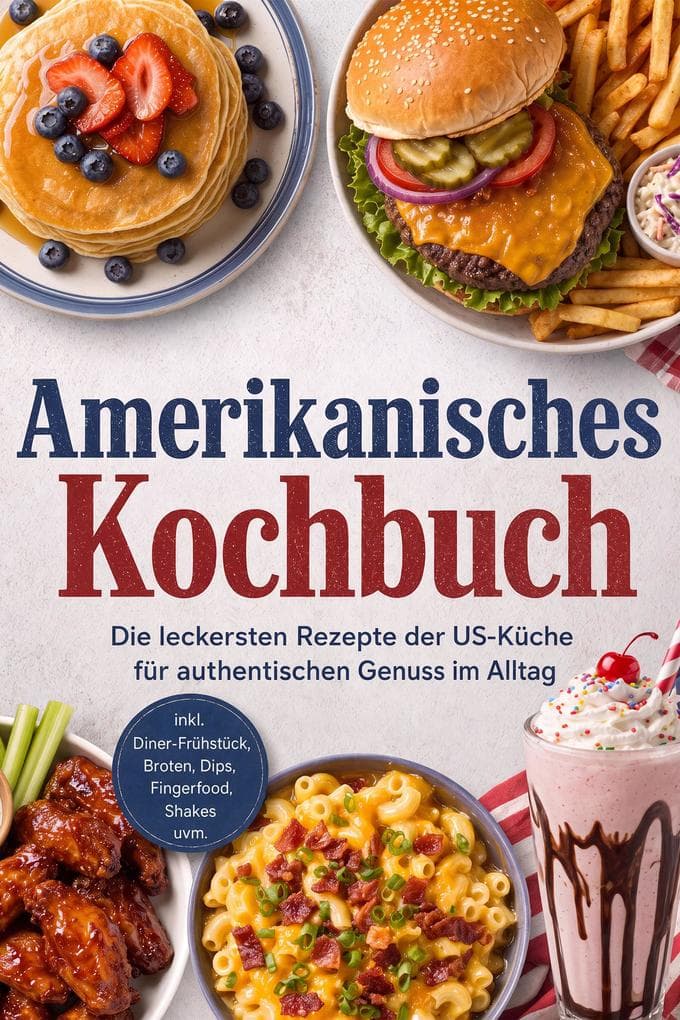 Amerikanisches Kochbuch: Die leckersten Rezepte der US-Küche für authentischen Genuss im Alltag - inkl. Diner-Frühstück, Broten, Dips, Fingerfood, Shakes uvm.