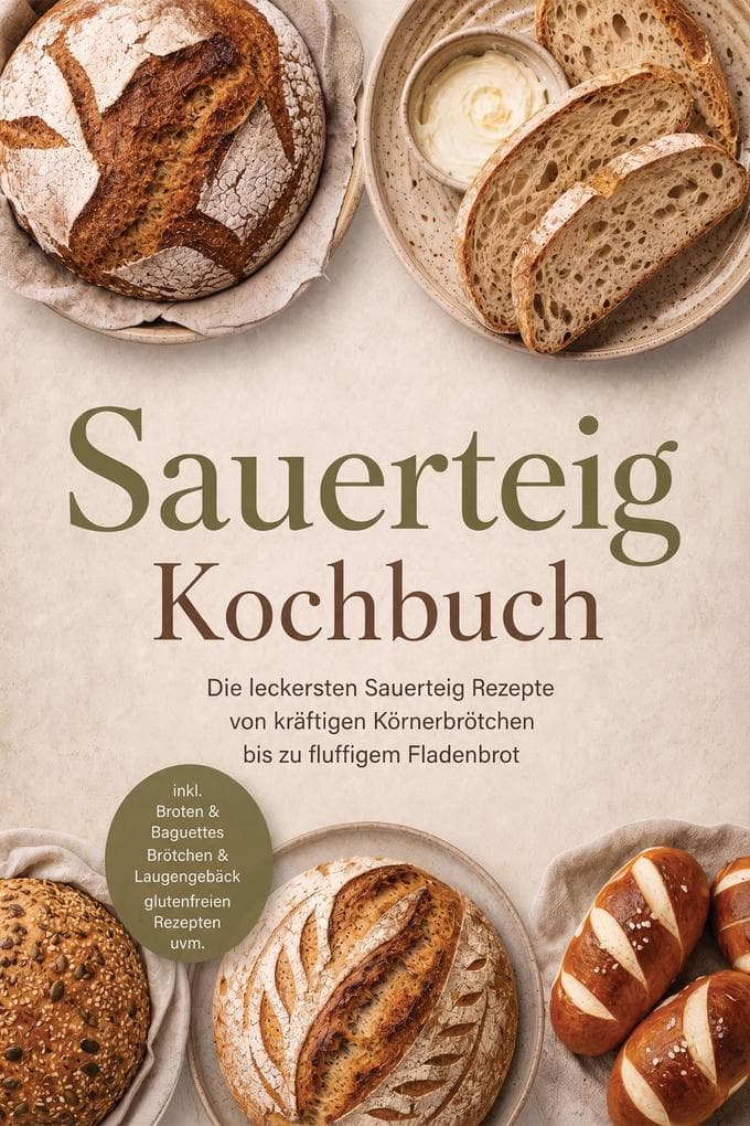 Sauerteig Kochbuch: Die leckersten Sauerteig Rezepte von kräftigen Körnerbrötchen bis zu fluffigem Fladenbrot - inkl. Broten & Baguettes, Brötchen & Laugengebäck, glutenfreien Rezepten uvm.