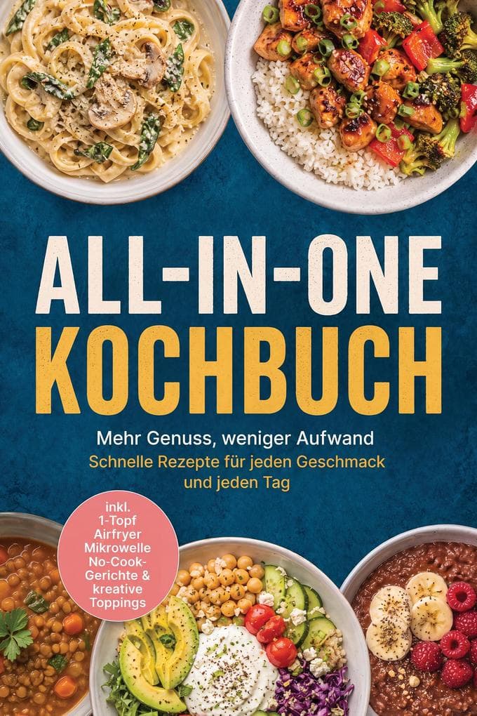 All-in-One Kochbuch: Mehr Genuss, weniger Aufwand - Schnelle Rezepte für jeden Geschmack und jeden Tag inkl. 1-Topf, Airfryer, Mikrowelle, No-Cook-Gerichte & kreative Toppings
