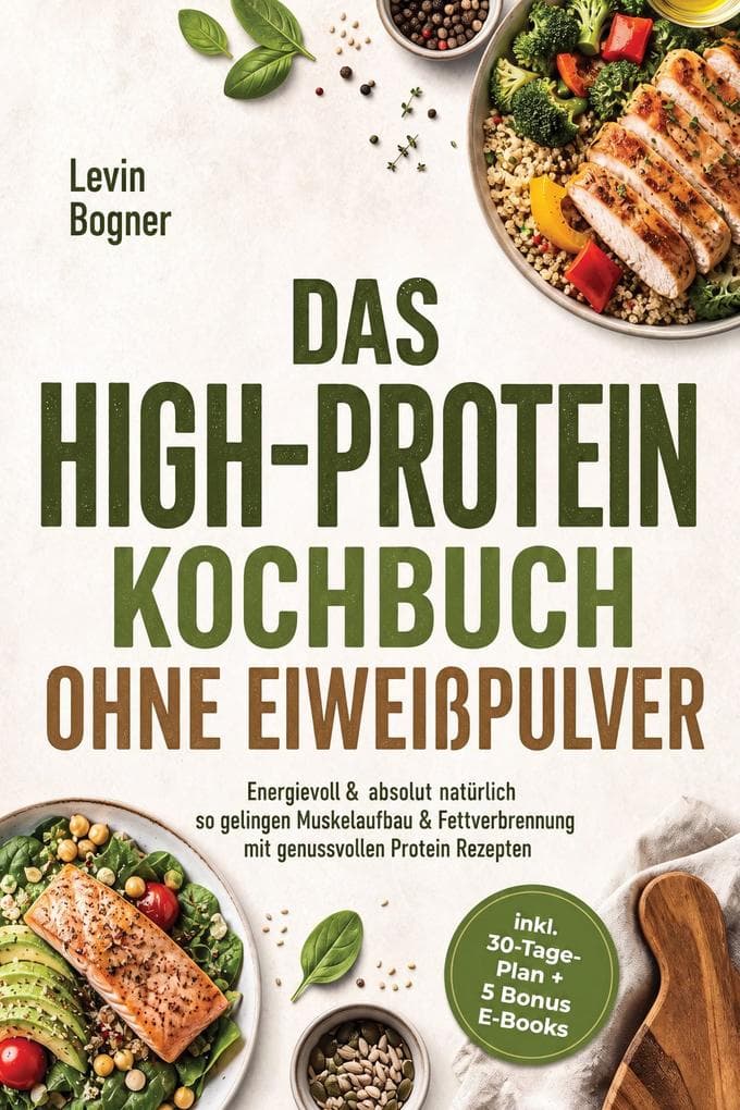 Das High-Protein Kochbuch ohne Eiweißpulver: Energievoll & absolut natürlich - so gelingen Muskelaufbau & Fettverbrennung mit genussvollen Protein Rezepten - inkl. 30-Tage-Plan + 5 Bonus E-Books