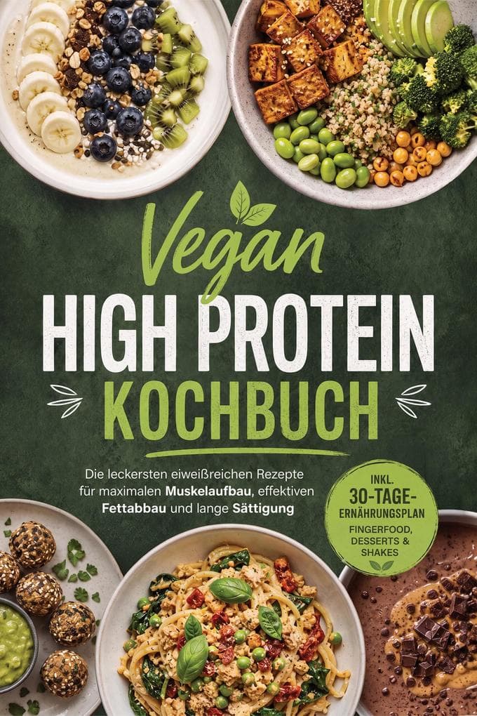 Vegan High Protein Kochbuch: Die leckersten eiweißreichen Rezepte für maximalen Muskelaufbau, effektiven Fettabbau und lange Sättigung - inkl. 30-Tage-Ernährungsplan,Fingerfood, Desserts & Shakes