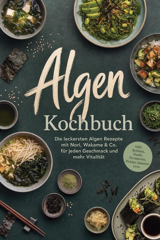 Algen Kochbuch: Die leckersten Algen Rezepte mit Nori, Wakame & Co. für jeden Geschmack und mehr Vitalität - inkl. Brühen, Dashi, Fermenten, Pickles, Desserts uvm.