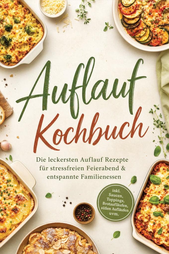 Auflauf Kochbuch: Die leckersten Auflauf Rezepte für stressfreien Feierabend & entspannte Familienessen - inkl. Saucen, Toppings, Brotaufläufen, süßen Aufläufen uvm.