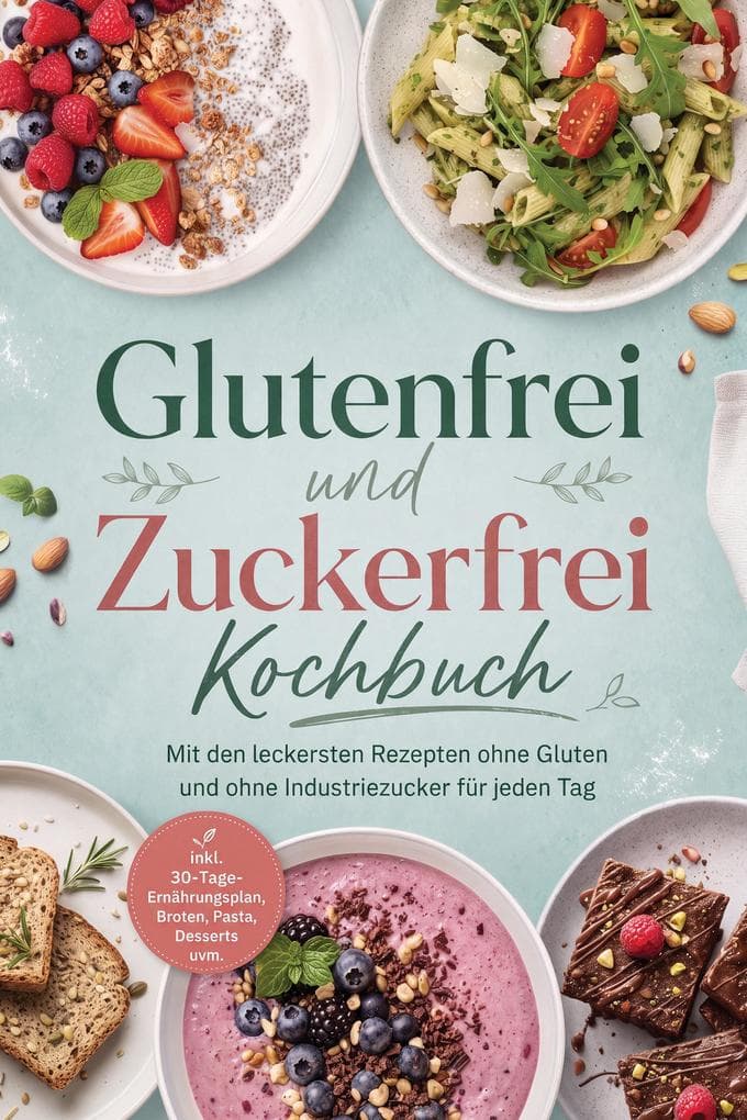 Glutenfrei und Zuckerfrei Kochbuch: Mit den leckersten Rezepten ohne Gluten und ohne Industriezucker für jeden Tag - inkl. 30-Tage-Ernährungsplan, Broten, Pasta, Desserts uvm.