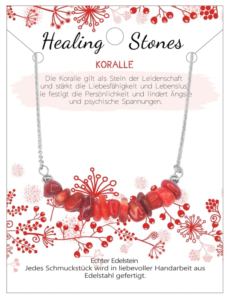 Koralle Healing Stone Edelstahlkette, J702-02