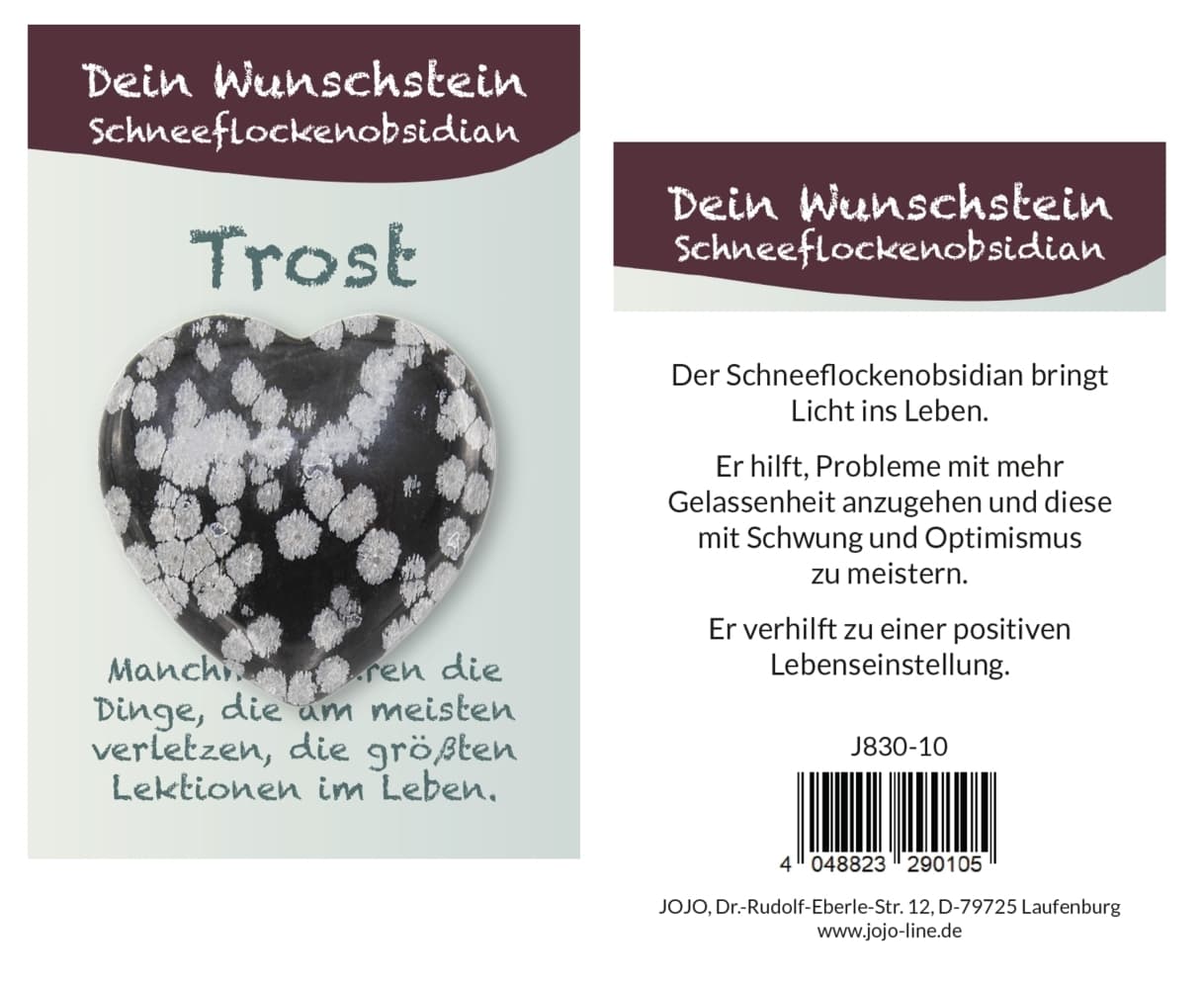 Schneeflockenobsidian Taschensteinherz Wunschstein, J836-10