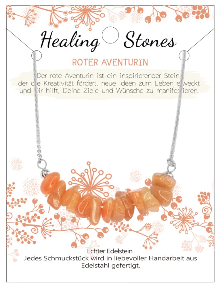 roter Aventurin Healing Stone Edelstahlkette, J702-03