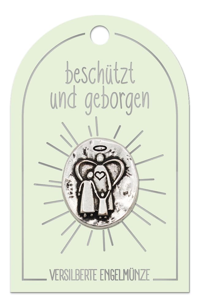 "beschützt und geborgen" Engel Münze auf Karte, K532