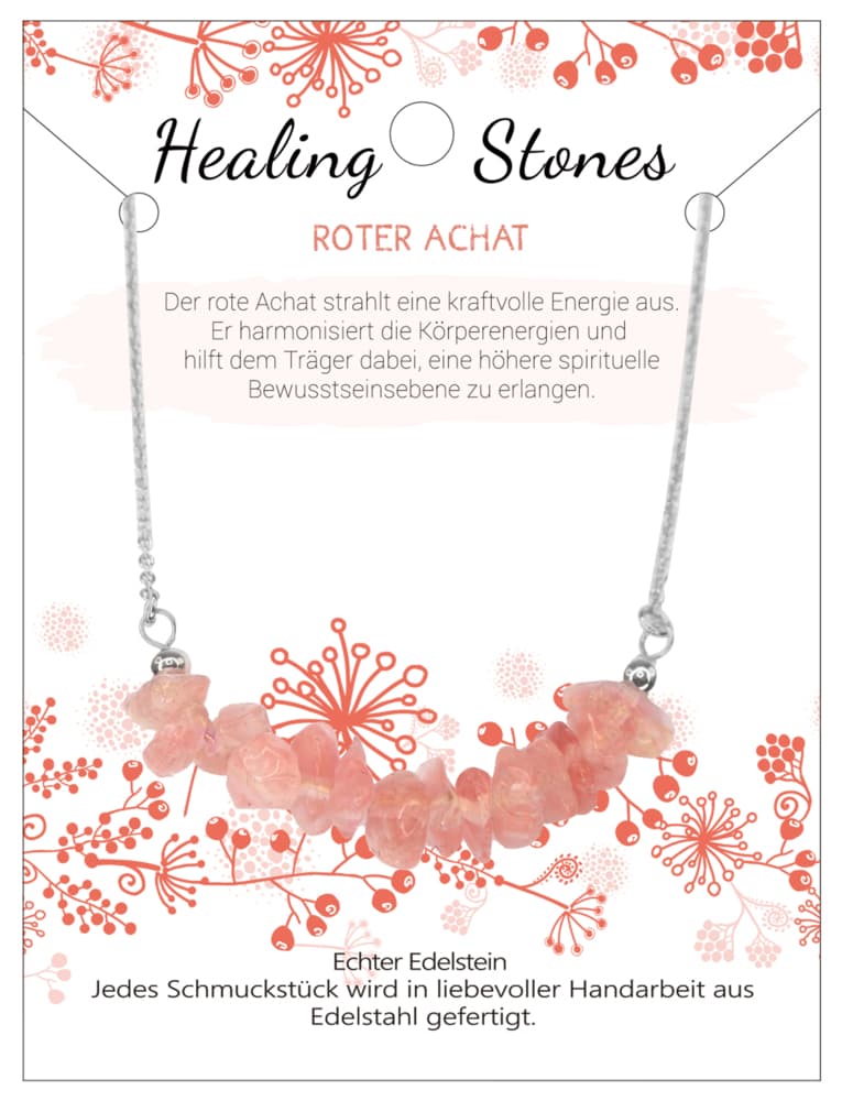 Roter Achat Healing Stone Edelstahlkette, J702-10