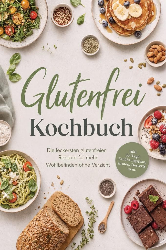 Glutenfrei Kochbuch: Die leckersten glutenfreien Rezepte für mehr Wohlbefinden ohne Verzicht - inkl. 30-Tage-Ernährungsplan, Broten, Desserts uvm.
