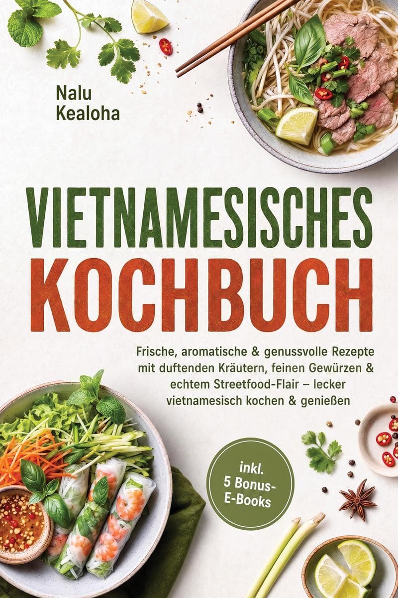 Vietnamesisches Kochbuch: Frische, aromatische & genussvolle Rezepte mit duftenden Kräutern, feinen Gewürzen & echtem Streetfood-Flair - lecker vietnamesisch kochen & genießen - inkl. 5 Bonus-E-Books