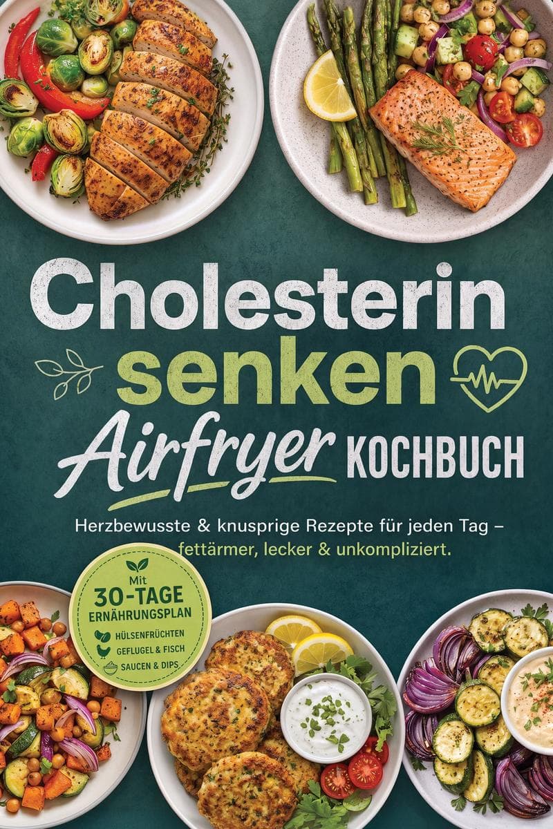 Cholesterin senken Airfryer Kochbuch: Herzbewusste & knusprige Rezepte für jeden Tag - fettärmer, lecker & unkompliziert. Mit 30-Tage-Ernährungsplan, Hülsenfrüchten, Geflügel & Fisch, Saucen & Dips