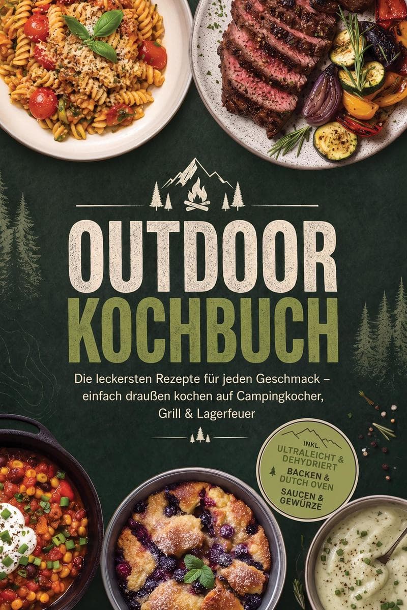 Outdoor Kochbuch: Die leckersten Rezepte für jeden Geschmack - einfach draußen kochen auf Campingkocher, Grill & Lagerfeuer - inkl. Ultraleicht & Dehydriert, Backen & Dutch Oven, Saucen & Gewürze