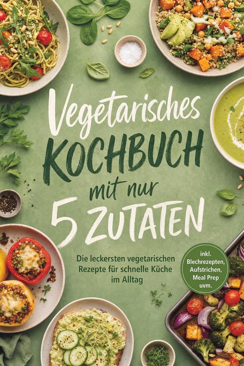 Vegetarisches Kochbuch mit nur 5 Zutaten: Die leckersten vegetarischen Rezepte für schnelle Küche im Alltag - inkl. Blechrezepten, Aufstrichen, Meal Prep uvm.